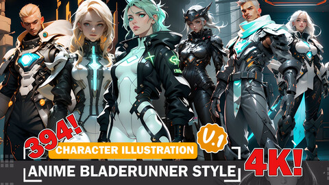 394 Anime Bladerunner Style Diverse Outfit Character Design Reference Art V1 4K