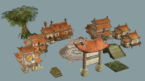 Ancient Japanese Village Collection Low-poly 3D model