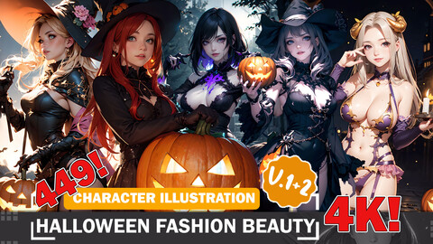 449 Halloween Fashion Beauty Girls V1+2 | 4K Reference Art Collection | Spooky and Stylish Inspiration