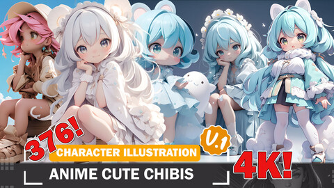 376 Anime Cute Chibis Diverse Outfit Character Design Reference Art V1 4K