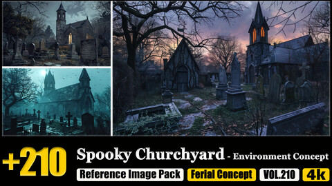 210 Spooky Churchyard - Environment Concept Reference Image Pack v.210 |4K|