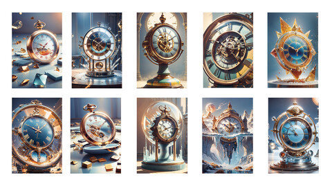 Vintage Clocks , Series 1 Fantasy Art , 10k ( 10112x6774 ) , digital download