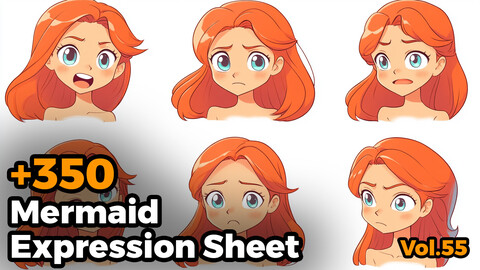 +300 Mermaid Expression Sheet(4k)