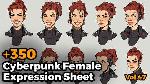 +350 Cyberpunk Female Expression Sheet(4k)