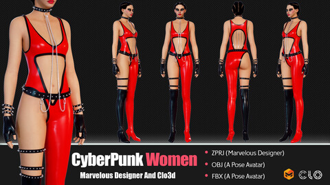 3D Women Cyberpunk Outfit (CLO3D, MD PROJECTS+OBJ+FBX)