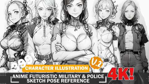 399 Various Anime Futuristic Military and Police Sketch Poses Characters Reference and Designs Reference Art V2 4K