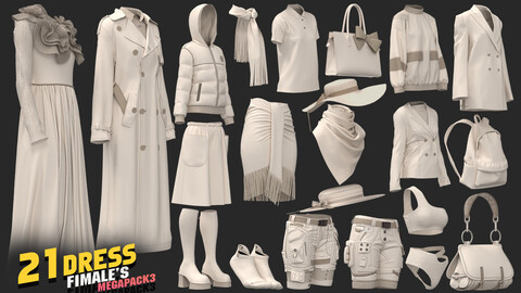 21 models of dress fimale's megapack 85%off/ marvelous & clo3d / OBJ / FBX