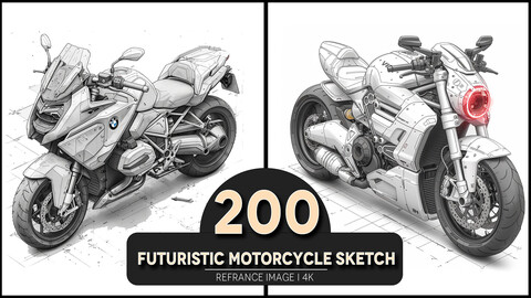 Futuristic Motorcycle Sketch 4K Reference/Concept Images