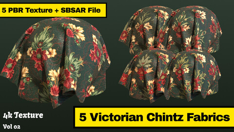 5 Victorian Chintz Fabrics - PBR Texture + SBSAR File - Vol 2