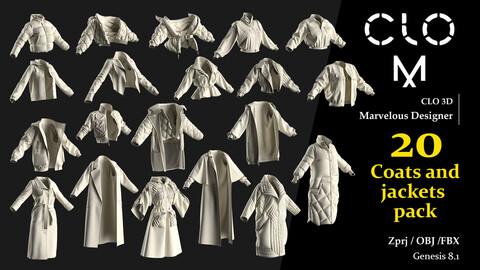 Coats and jackets pack / Marvelous Designer/Clo3D project file + OBJ, FBX