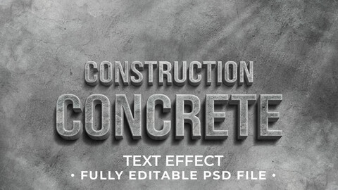 3D Concrete PSD fully editable text effect. Layer style PSD mockup template.