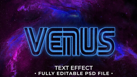 3D Venus PSD fully editable text effect. Layer style PSD mockup