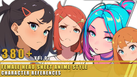 380+ Female Head Sheet Anime Style - Character References Vol.02