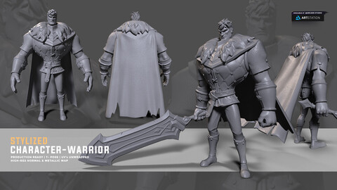 Stylized Character | Warrior | UV's Unwrapped | FBX | OBJ |Height/Normal Map.