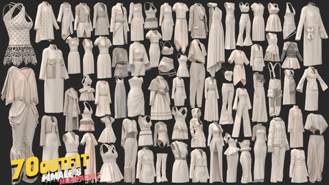 70 models of outfit fimale's megapack 85%off/ marvelous & clo3d / OBJ / FBX