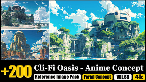 200 Cli-Fi Oasis - Anime Concept Reference Image Pack v.68 |4K|