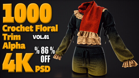 1000 Crochet Floral Trim Alpha + 4K + PSD + High Quality Vol.01