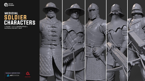 Medieval Characters Bundle | 5 Characters | FBX | OBJ | Normal Maps | UV's Unwrapped.