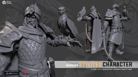 Stylized Character | Warrior | Production ready Model | UV's Unwrapped | OBJ | FBX | Height Map | Blendshapes included.