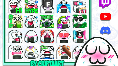 Onigiri Twitch Emotes Mega Pack, Japanese Food Emoji, Kawaii Channel Points / Streaming Graphics, Discord, Tiktok, Youtube