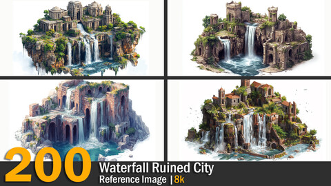 Waterfall Ruined City | Reference Images | 8k