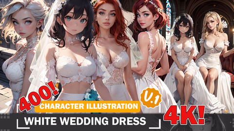 400 White Wedding Dress Beauties Diverse Outfit Character Design Reference Art V1 4K