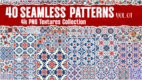 40 Seamless Patterns VOL.01 | 4K PNG Textures collection