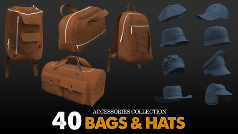 40 Bags & Hats Pack . Marvelous / CLO Project file - OBJ - FBX