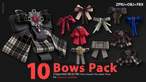 10 Bows Pack(VOL.01). Marvelous Designer/Clo3D project file+OBJ,FBX