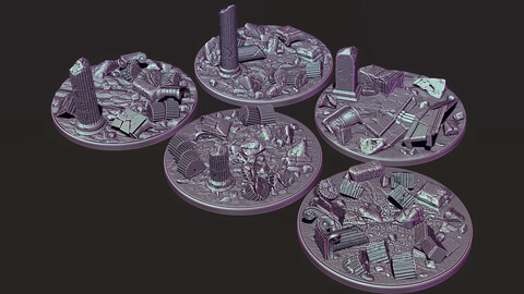 Ancient Greek Ruins on Landscape Miniature Bases 100mm 3D Print Ready - .OBJ, .STL files