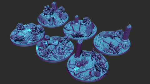 Ancient Greek Ruins on Seabed Miniature Bases 100mm 3D Print Ready - .OBJ, .STL files