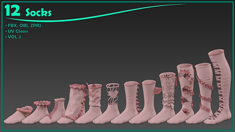 12 female socks/ zprj+obj+fbx/ clo3d, marvelous designer/pant/ vol2