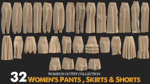 30 Women's Pants , Skirts and shorts . 80% off | Marvelous / CLO Project file - OBJ - FBX