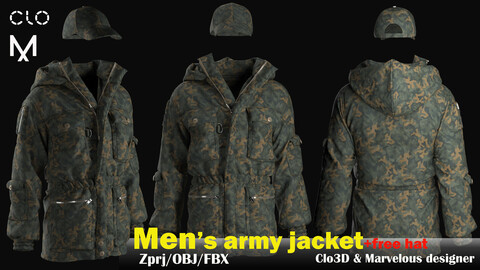 Military Men's jacket/Marvelous designer&clo3D/ZPRJ+OBJ+FBX(Thick,thin unweld,weld)