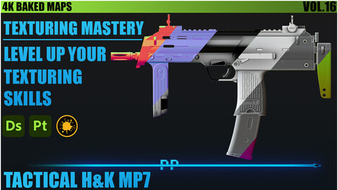 Tactical H&K MP7 / Texturing Mastery / 4K Baked Maps