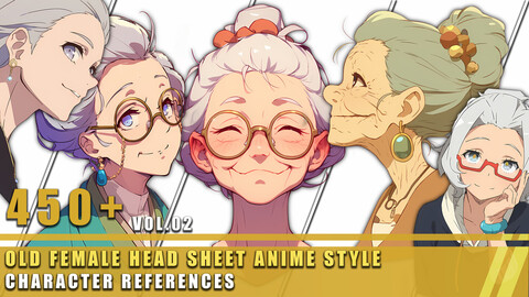 450+ Old Female Head Sheet Anime Style - Character References Vol.02