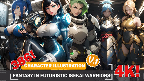 386 Fantasy in Futuristic Isekai Warriors Diverse Outfit Character Design Reference Art V1 4K