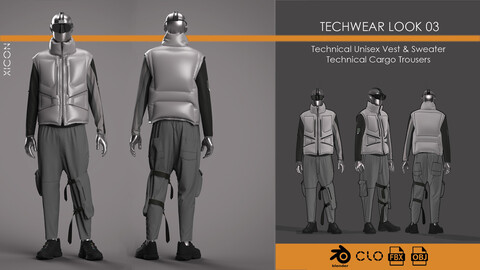 Techwear Look 03 Clo3D Project File + OBJ + FBX