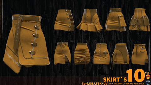 10 SKIRT`S (MARVELOUS AND CLO3D)( ZPRJ,FBX,OBJ)