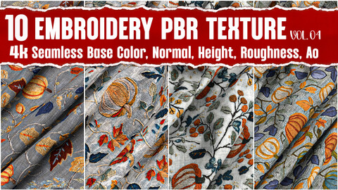 Embroidery Fabric VOL.04|4K Seamless PNG PBR Textures