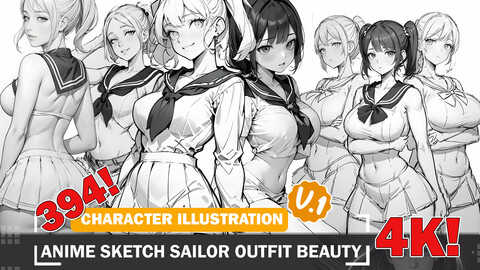 394 Sketch Anime Sexy Sailor Outfit Beauty Various Pose Diverse Outfit Character Design Reference Art V1 4K