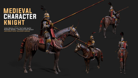 Medieval Knight Character | High-Res Texture Maps | Rigged and Skinned | FBX