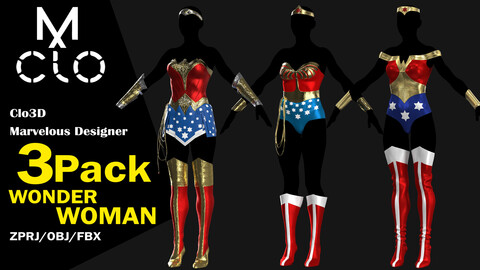 Female Set / WonderWoman / Clo3d / Marvelous designer / Project file / Obj / Fbx / Zprj