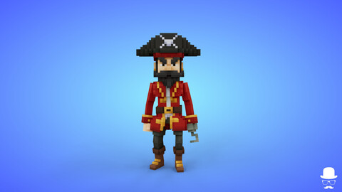 Pirate Captain Voxel Character - 3D Lowpoly Fantasy Model