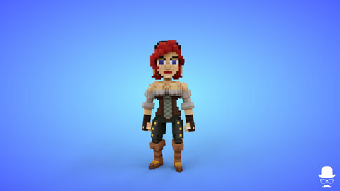 Female Pirate 3 Voxel Character - 3D Lowpoly Fantasy Model