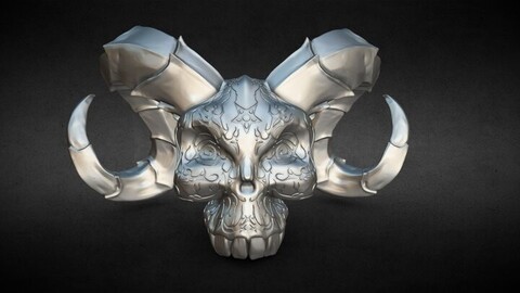 stl Model 3d skull Démon big horn 3 version