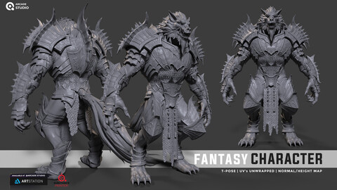 Fantasy Character | Monster Wolf | High-Resolution Normal Map | FBX | OBJ | UV's unwrapped | Production ready model.