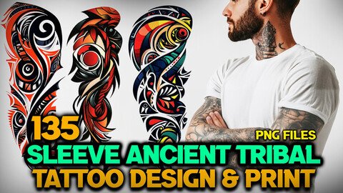 135 Sleeve Ancient Tribal Tattoo Design ( PNG Files )-4K- High Quality