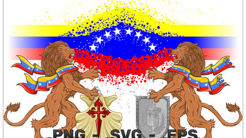 Rampant lion with Venezuela flag