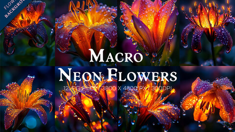 Macro Neon flowers. Wall art.